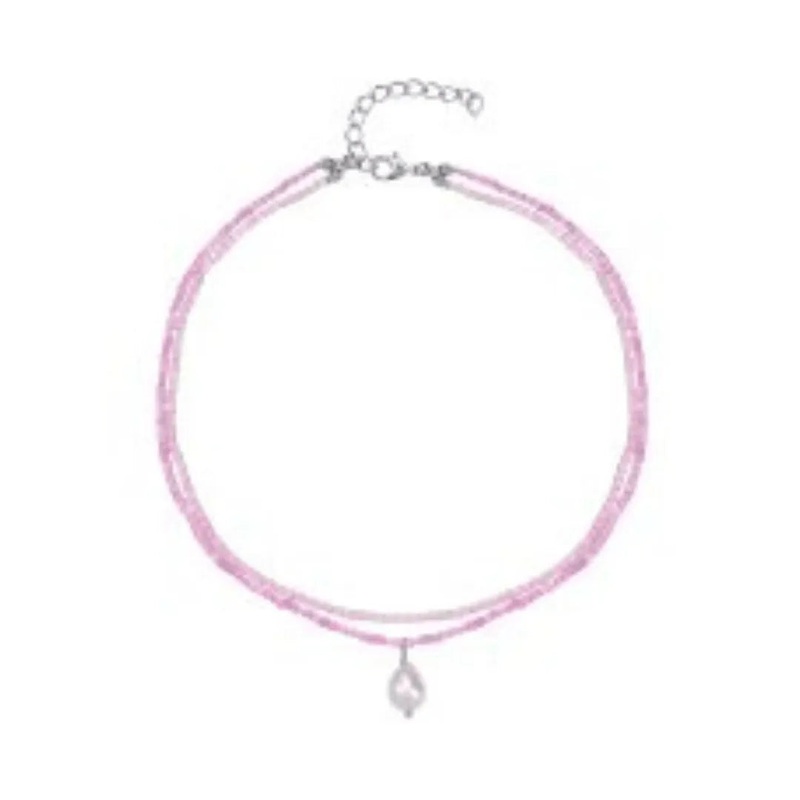 2 Strand Pastel Coral Tone Choker W/ Pearl