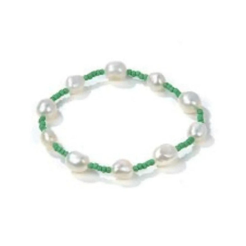 Green Seed Bead Bracelet W/ Pearls
