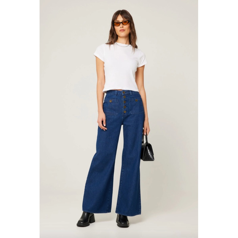 Rollas Womens Studio Flare Lou- Dark Vintage Blue