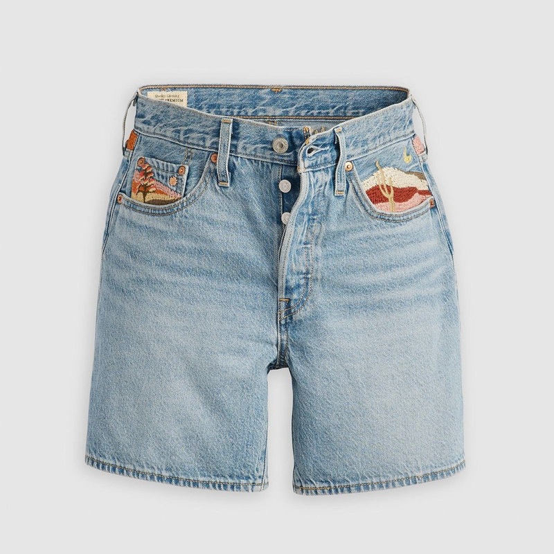 Levis 501 Mid Thigh Embroidered Short - Desert Utopia